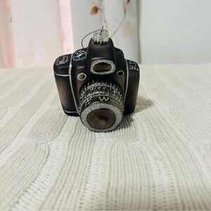 Vintage Christmas Blown Glass Camera Ornament Brown with Silver Accents EUC